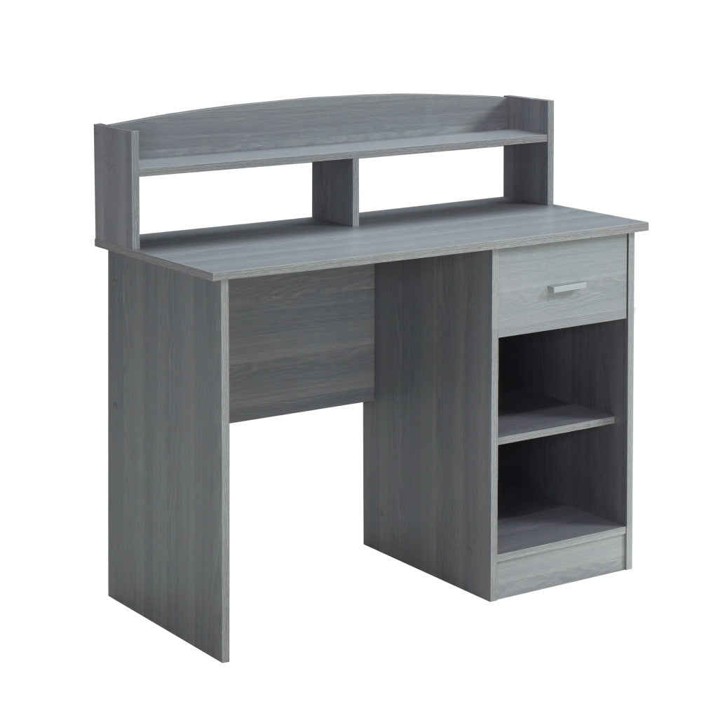 41" Gray Wood Pedestal Computer Desk With Hutch