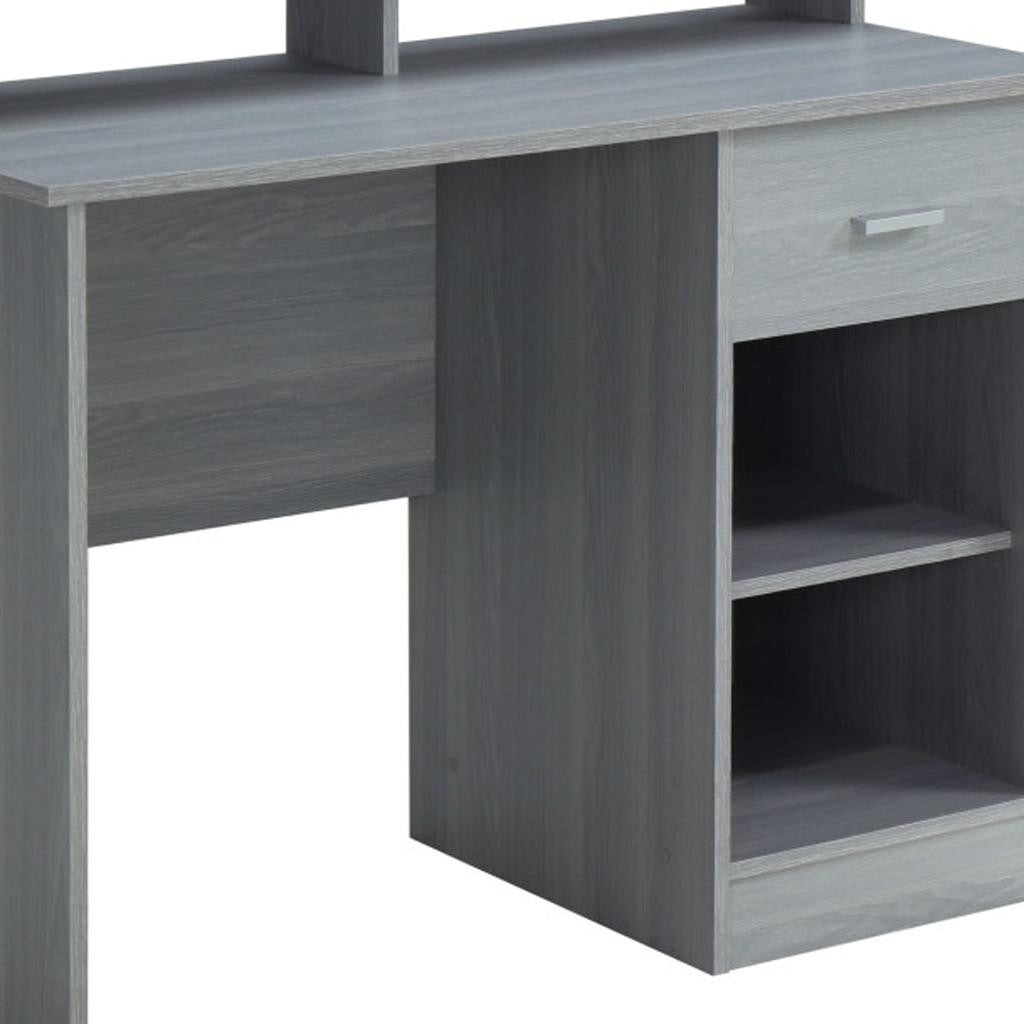 41" Gray Wood Pedestal Computer Desk With Hutch