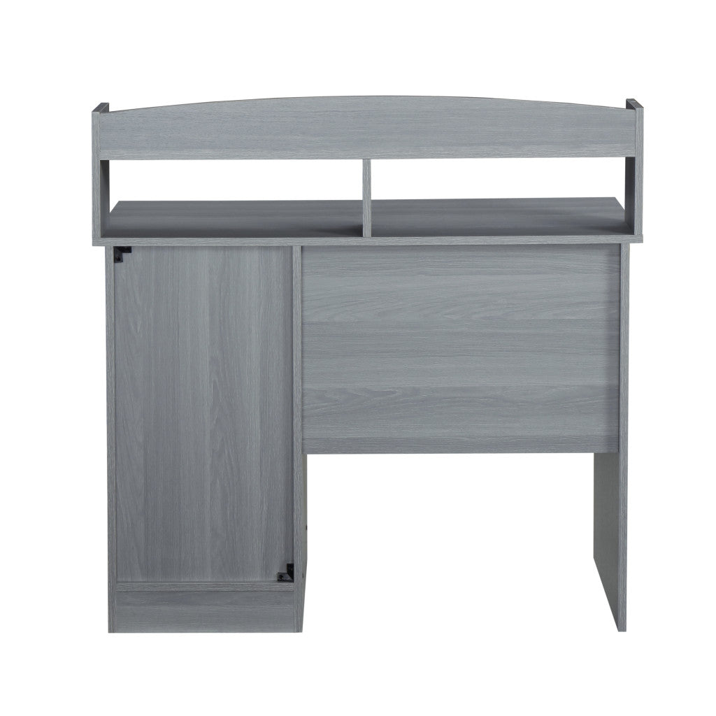 41" Gray Wood Pedestal Computer Desk With Hutch