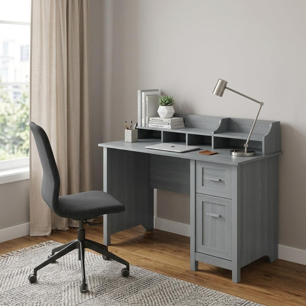 47" Gray Wood Pedestal Writing Desk