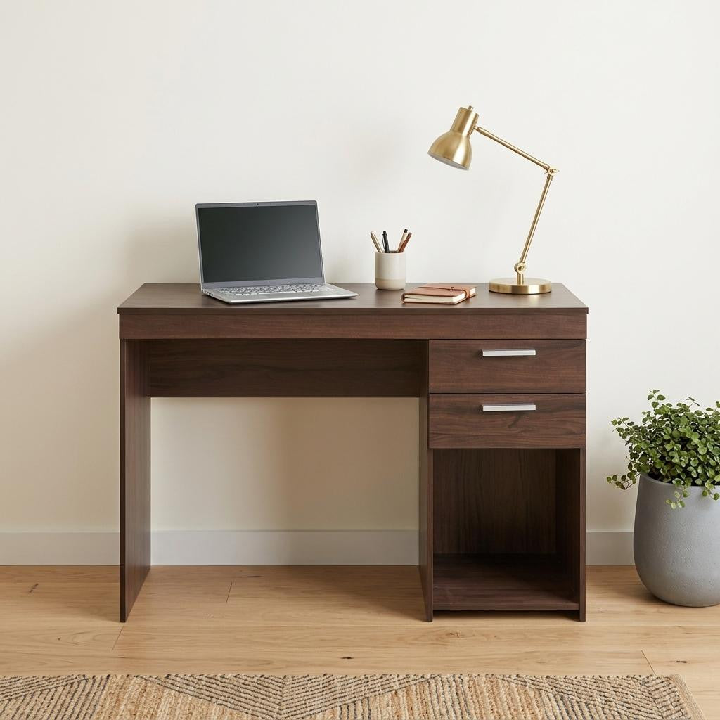 48" Espresso Wood Pedestal Computer Desk With Two Drawers
