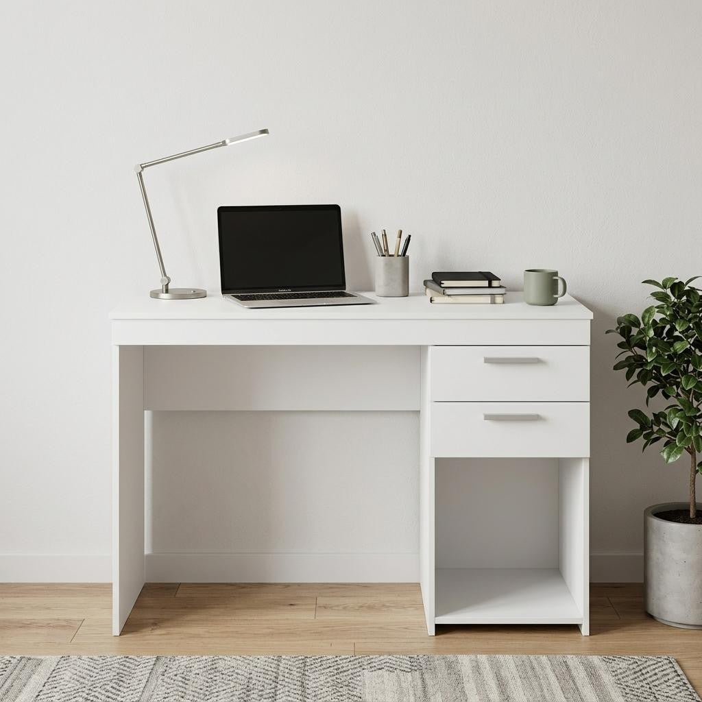 48" White Wood Pedestal Computer Desk With Two Drawers