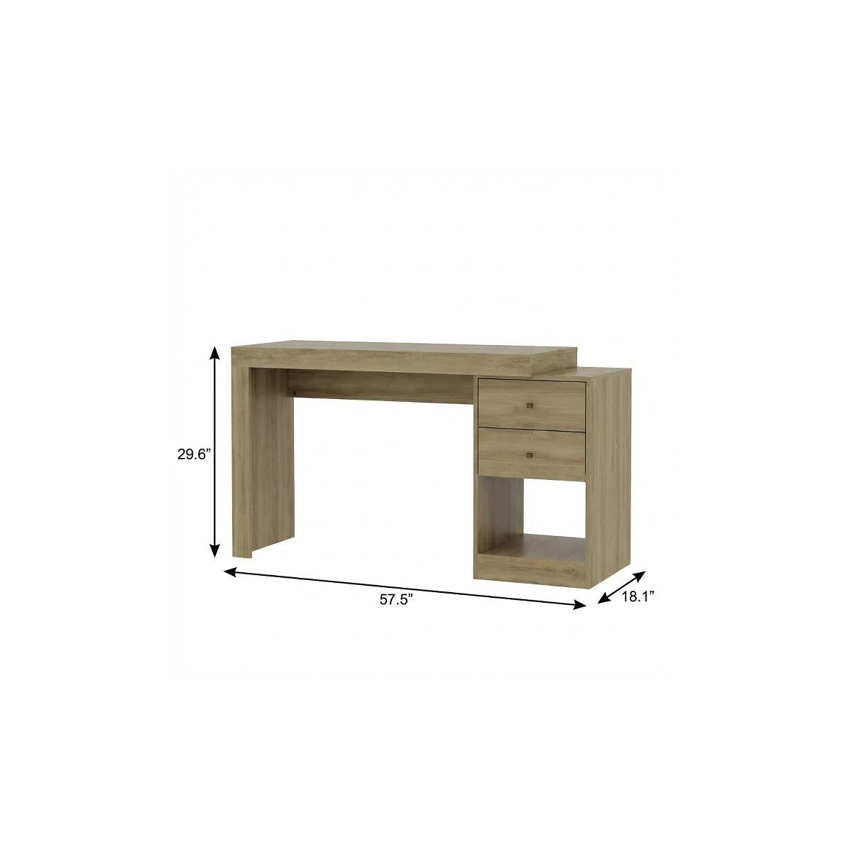 58" Natural Wood Pedestal Computer Desk With Two Drawers