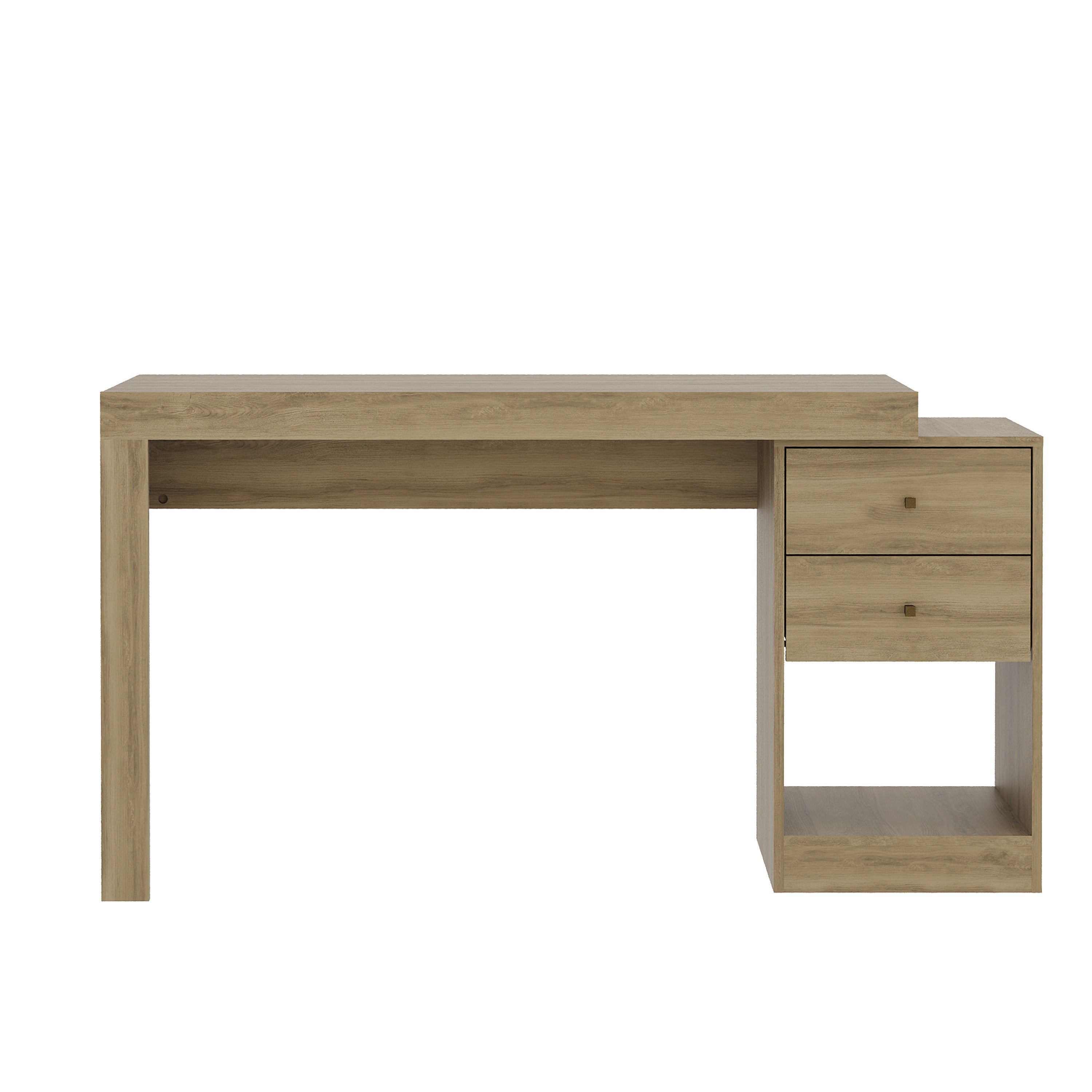 58" Natural Wood Pedestal Computer Desk With Two Drawers