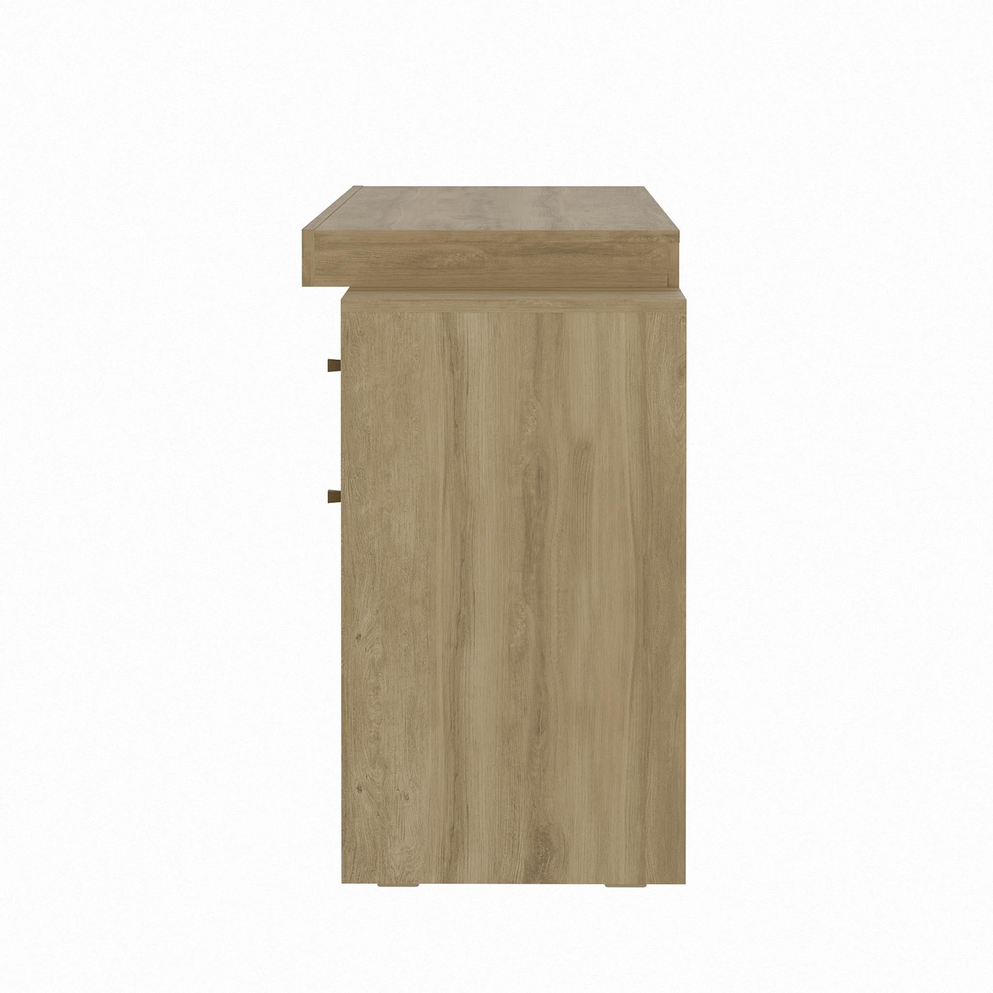 58" Natural Wood Pedestal Computer Desk With Two Drawers