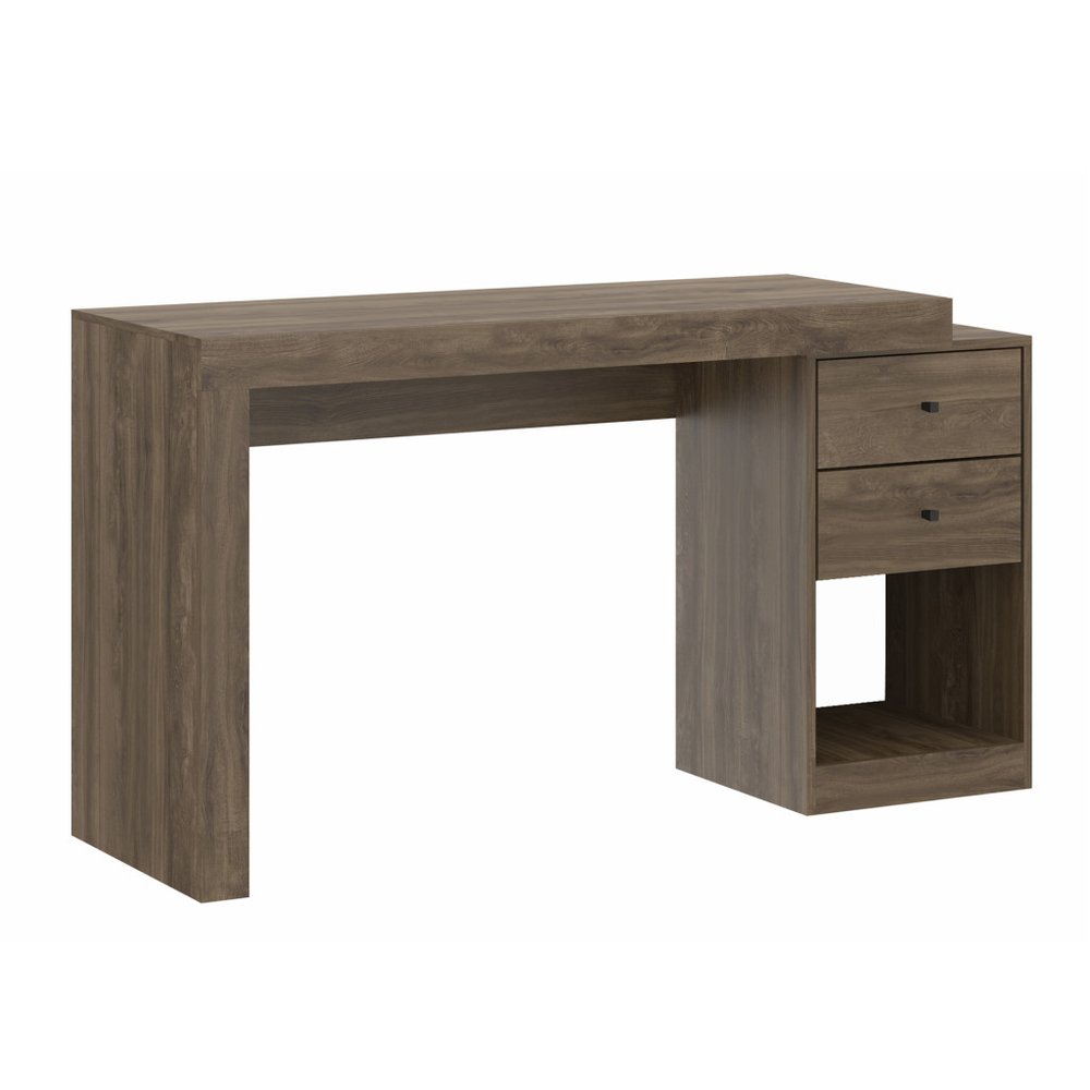 58" Walnut Wood Writing Desk With Two Drawers