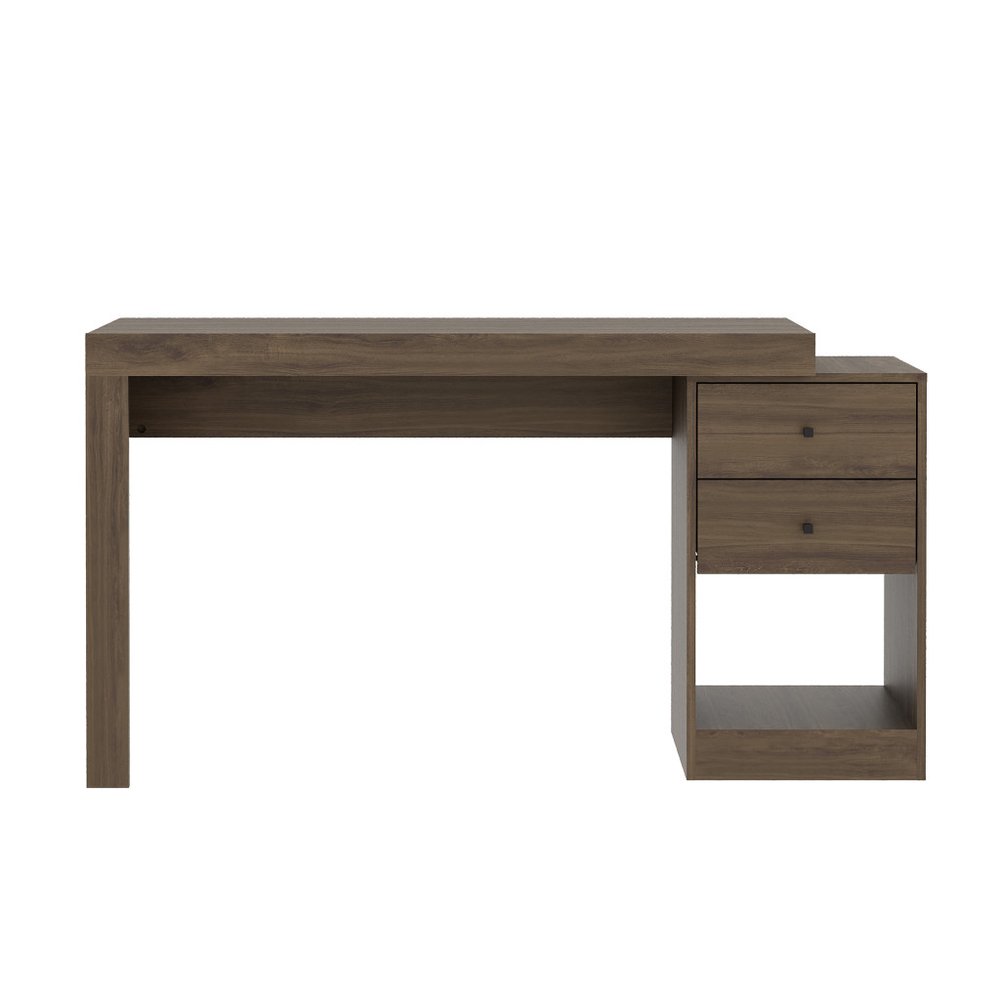 58" Walnut Wood Writing Desk With Two Drawers