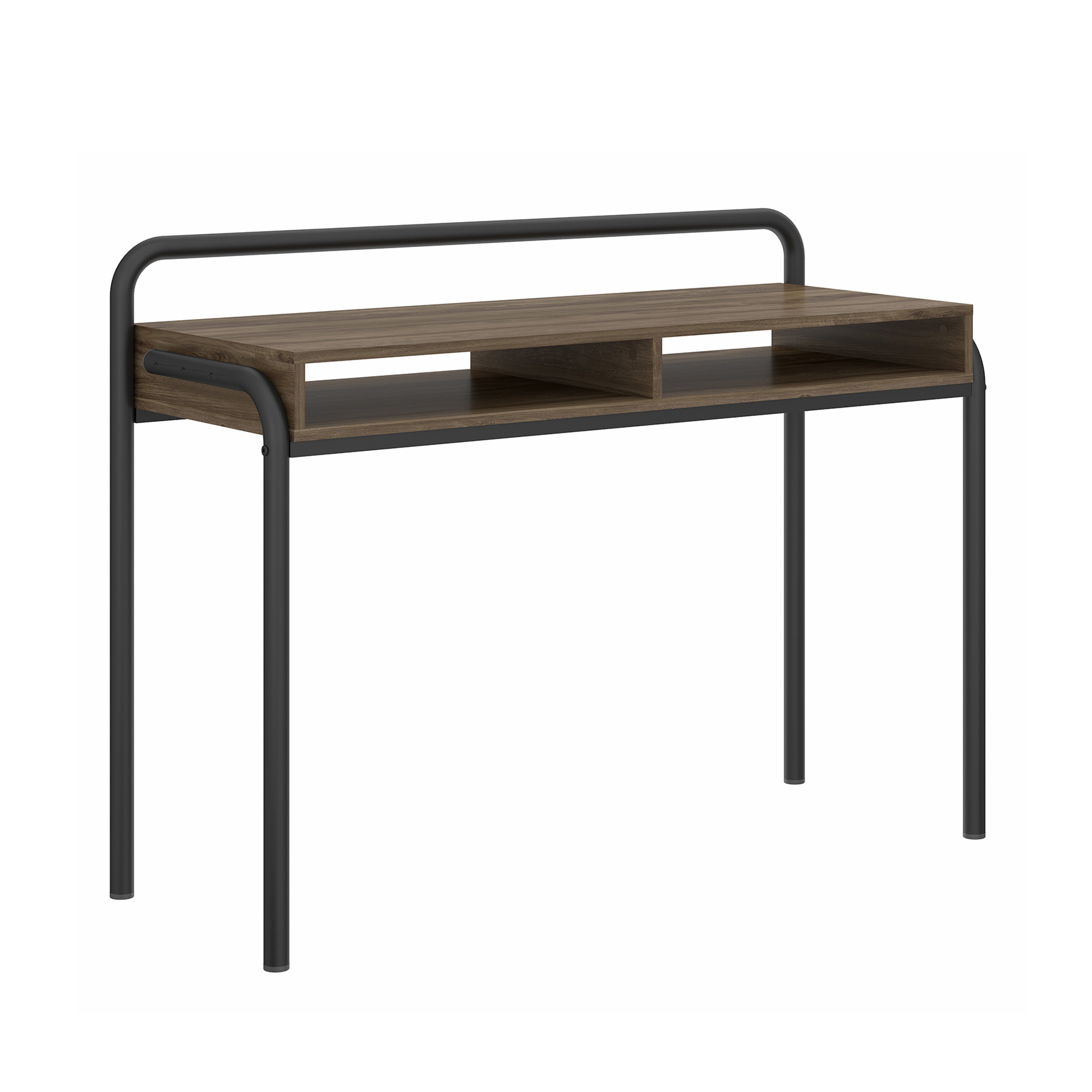 46" Walnut and Black Wood and Steel Writing Desk