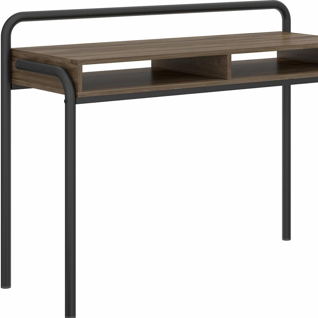 46" Walnut and Black Wood and Steel Writing Desk