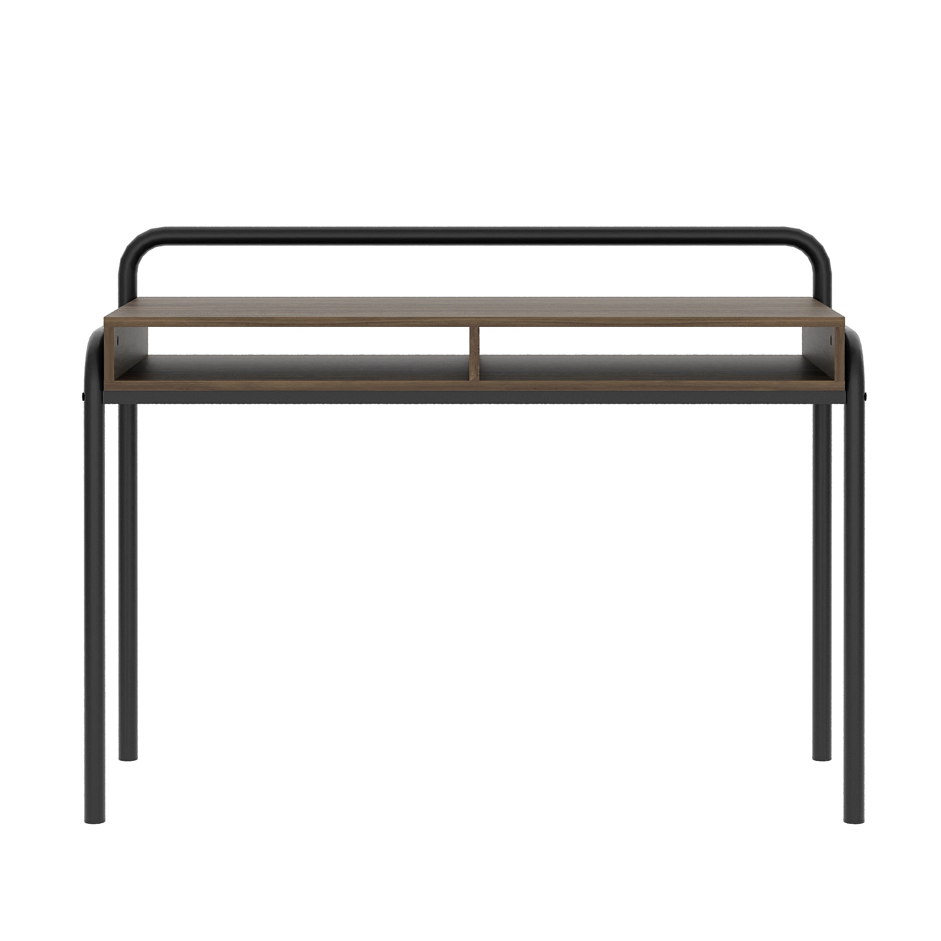 46" Walnut and Black Wood and Steel Writing Desk