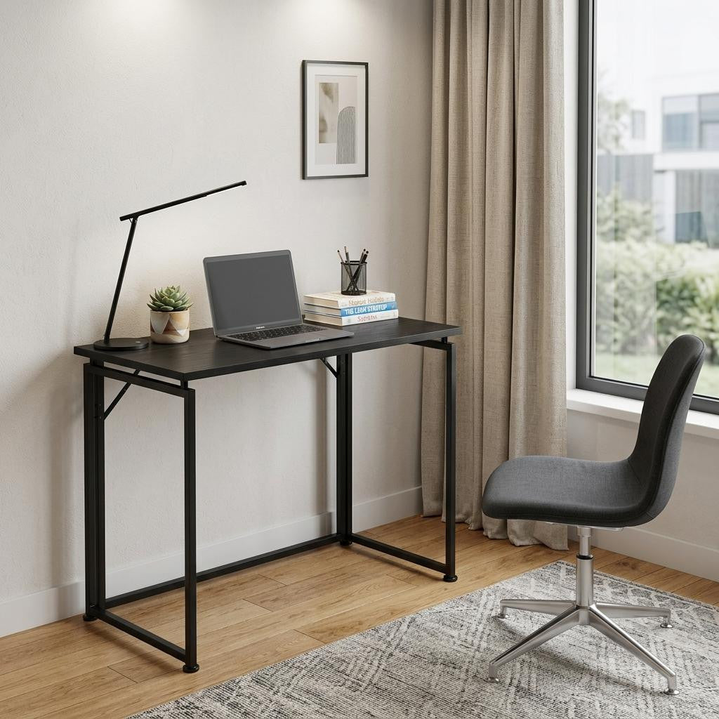 32" Black Wood and Steel Folding Writing Desk