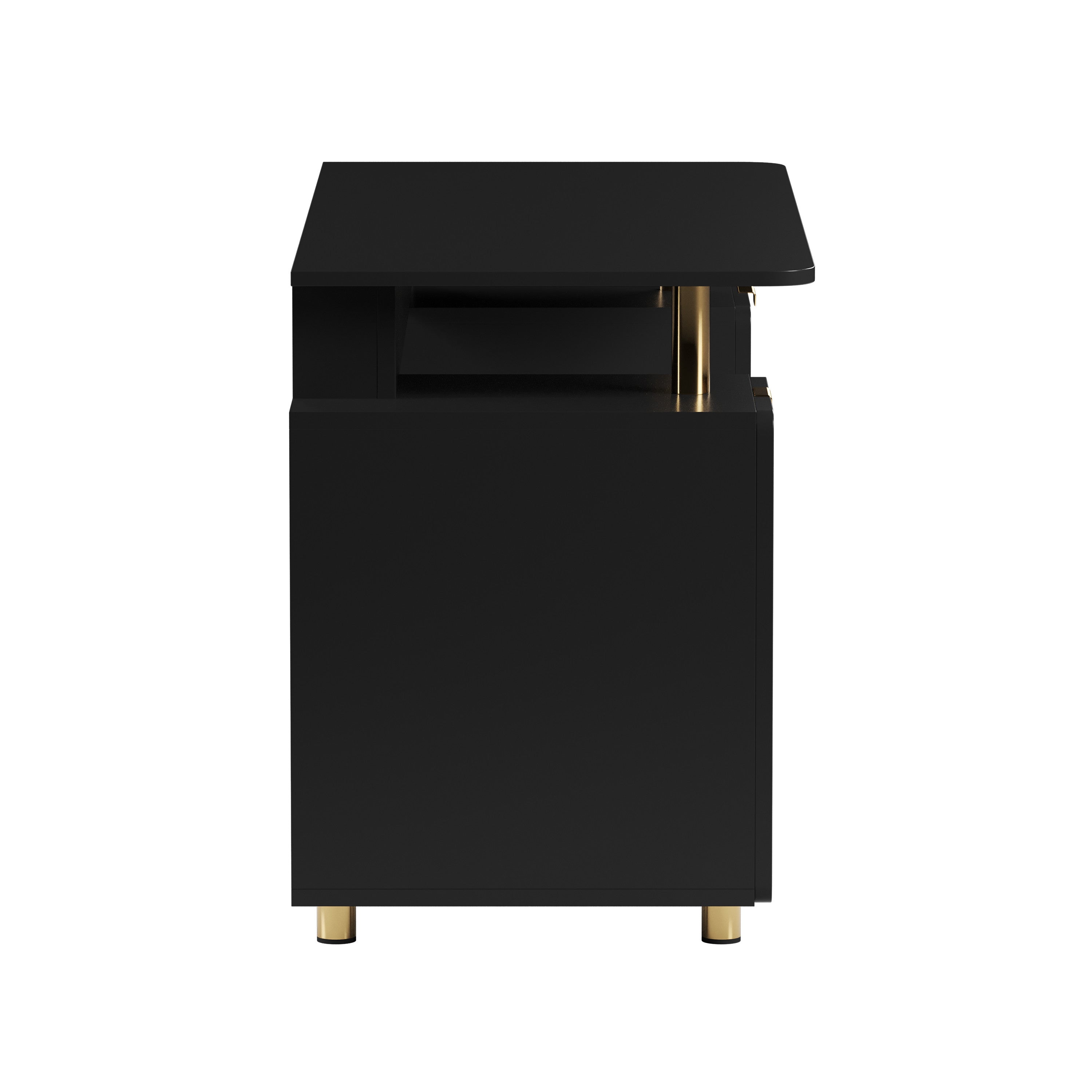 57" Black and Gold Wood and Steel Pedestal Executive Desk With Three Drawers