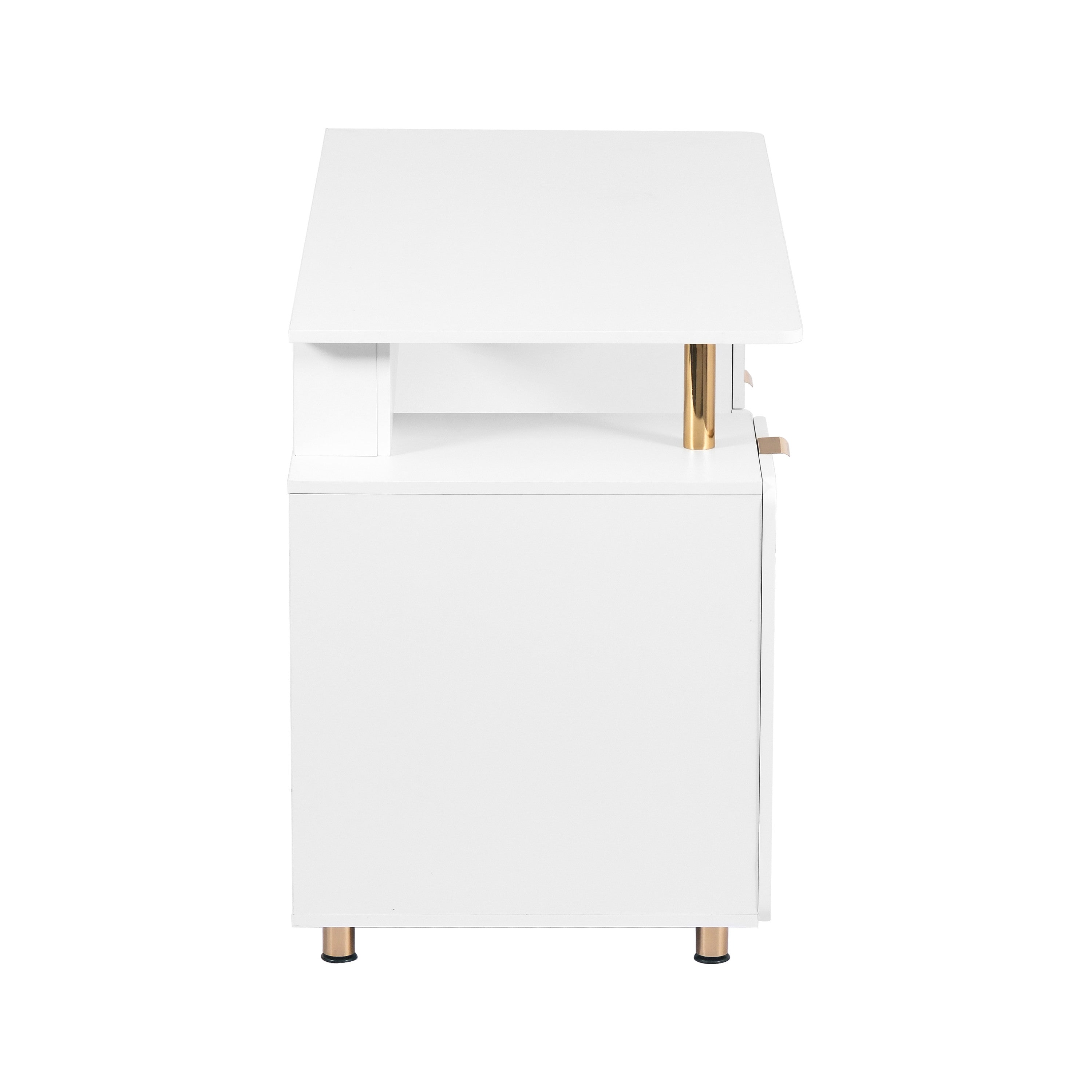 57" White and Gold Wood and Stainless Steel Pedestal Executive Desk With Three Drawers