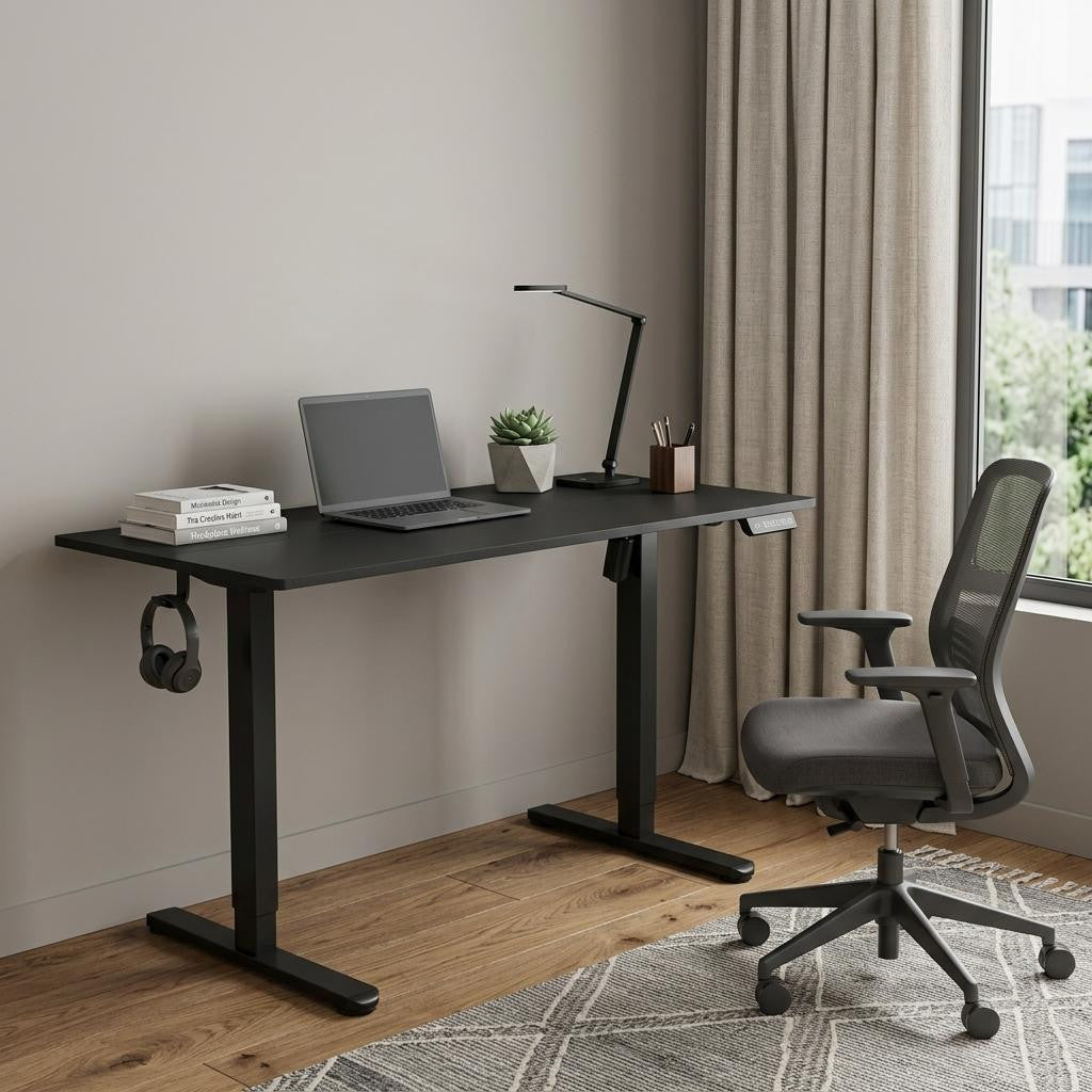 Adjustable Black Wood and Steel Standing Desk