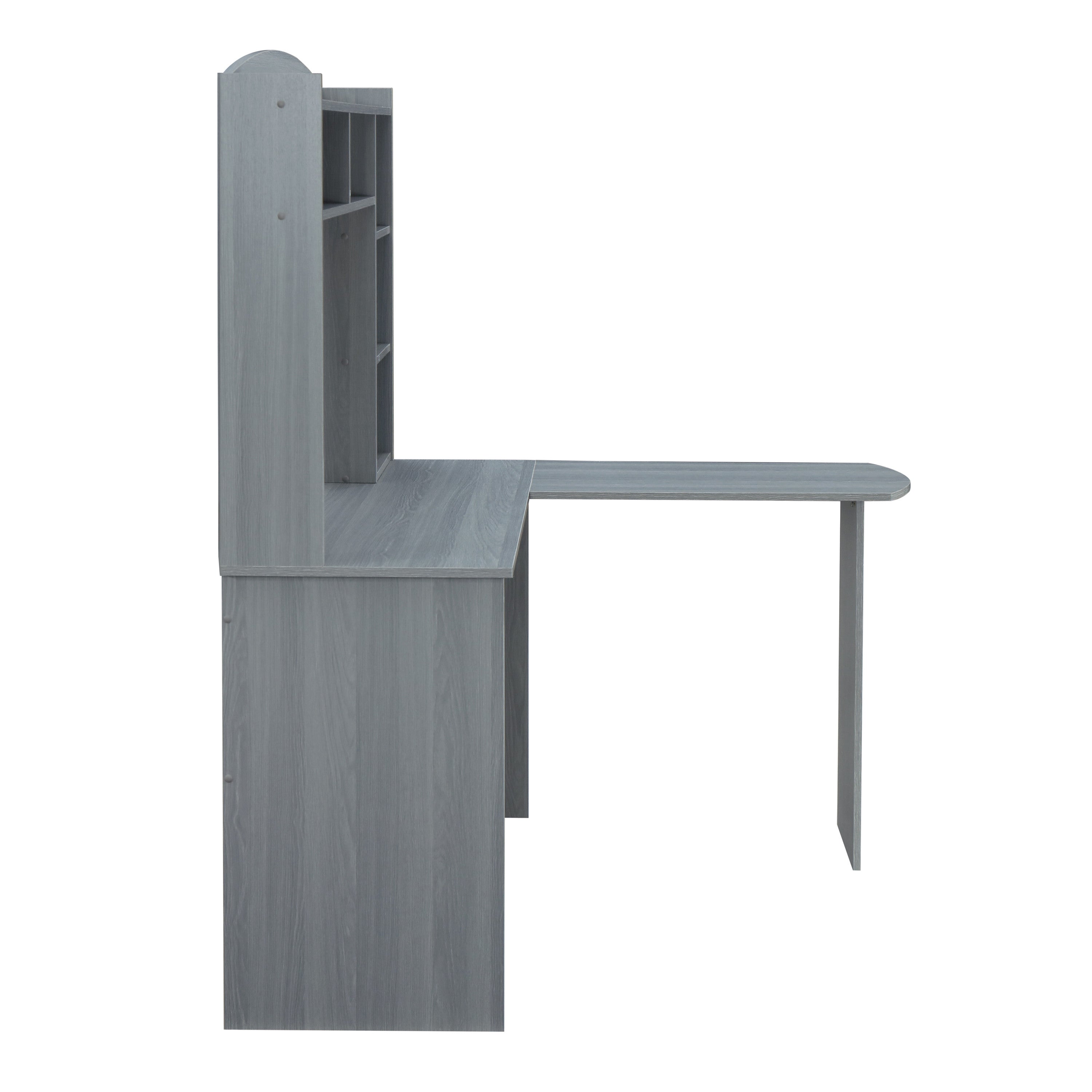 49" Gray Wood L Shape Computer Desk With Hutch