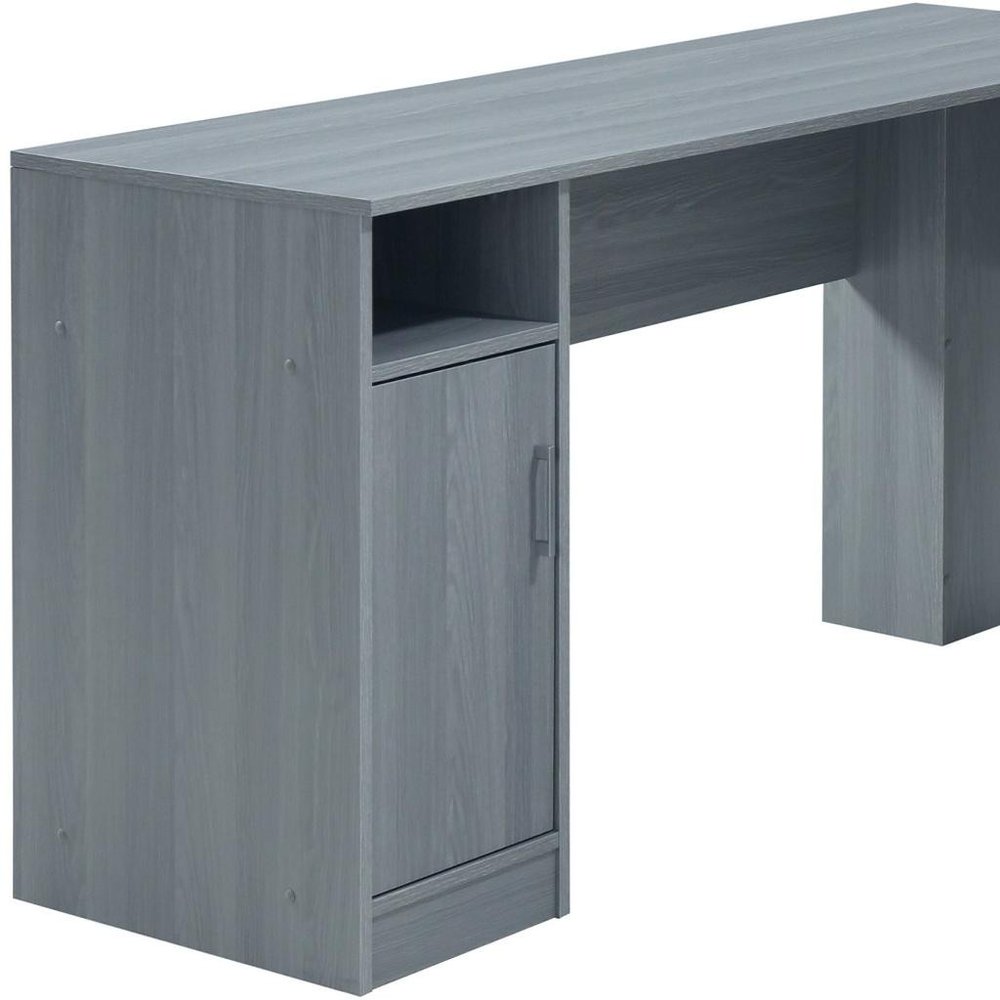 60" Gray Wood L Shape Computer Desk With Two Drawers