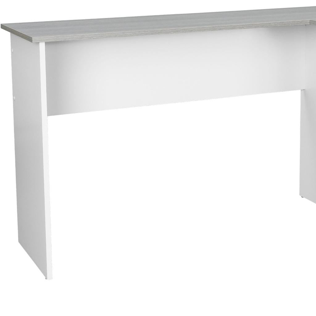54" White And Gray Wood L Shape Computer Desk