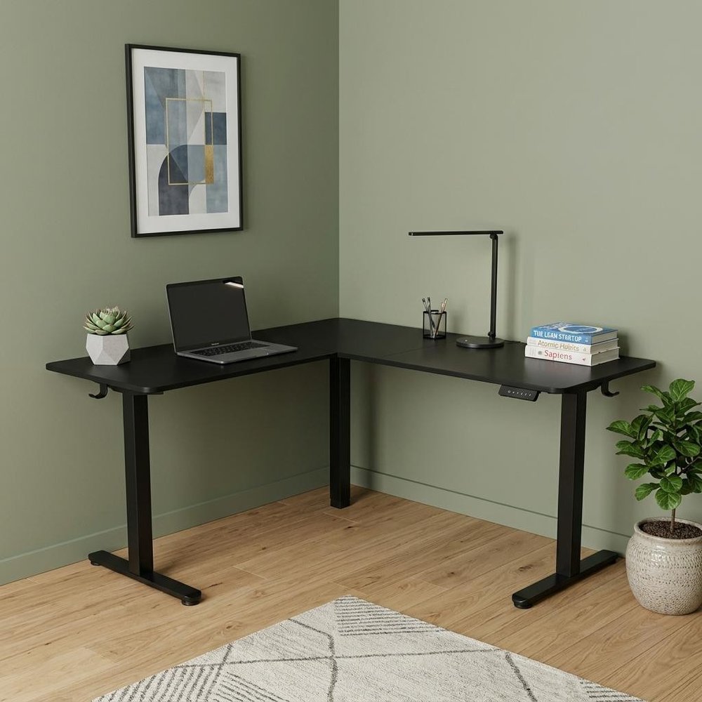 Adjustable Black Wood and Steel L Shape T-Shape Standing Desk