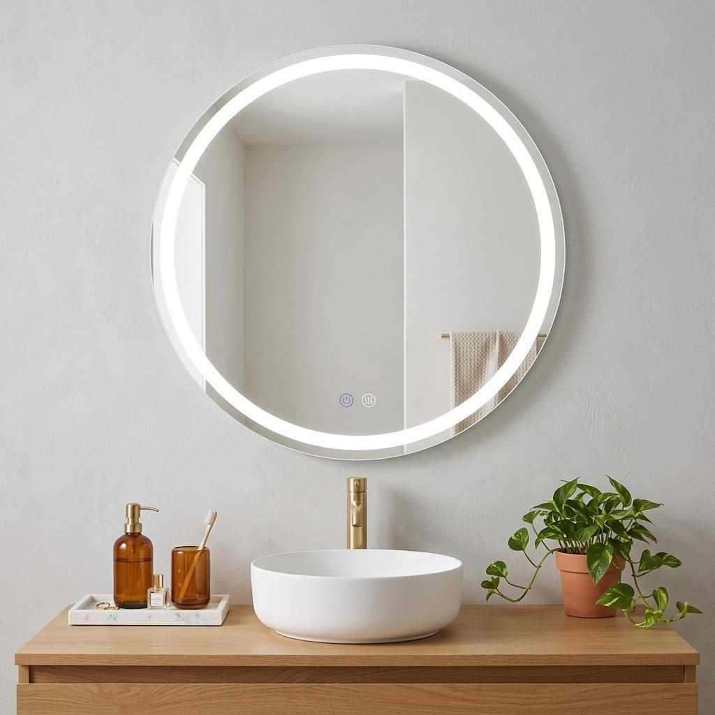 30" Round Lighted Frameless Anti Fog Bathroom Vanity Mirror
