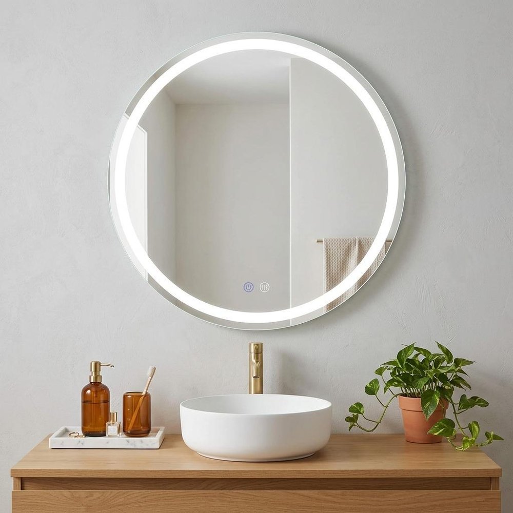 30" Round Lighted Frameless Anti Fog Bathroom Vanity Mirror