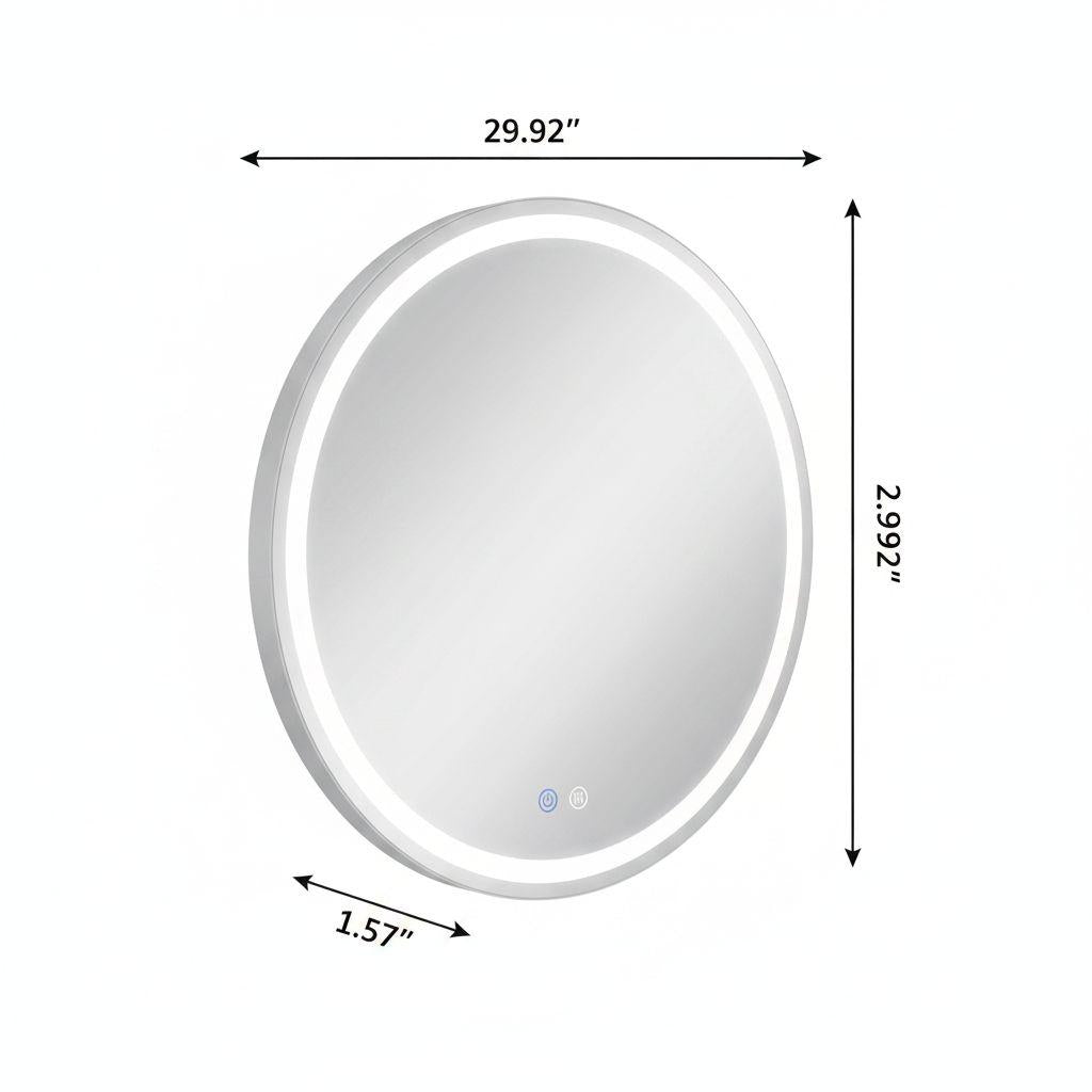 30" Round Lighted Frameless Anti Fog Bathroom Vanity Mirror
