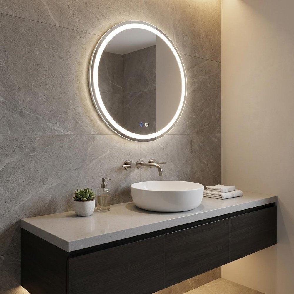 30" Round Lighted Frameless Anti Fog Bathroom Vanity Mirror
