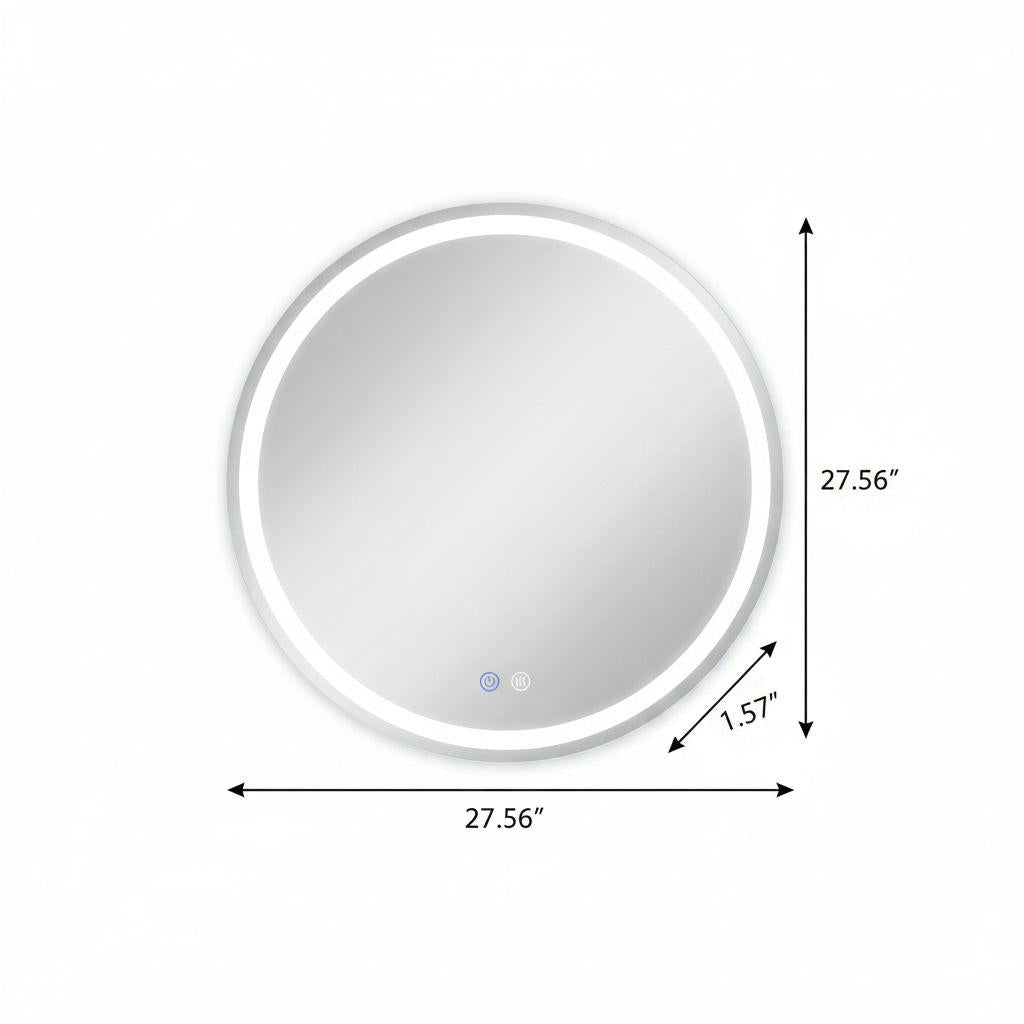 28" Round Lighted Frameless Anti Fog Bathroom Vanity Mirror