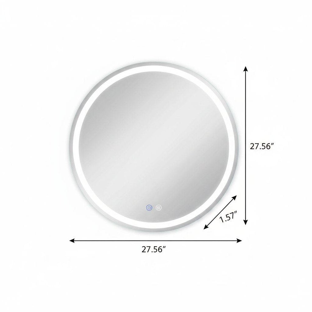 28" Round Lighted Frameless Anti Fog Bathroom Vanity Mirror