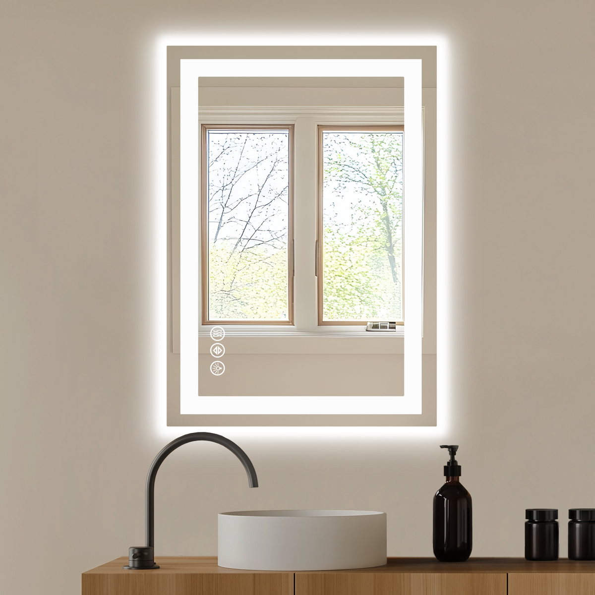24" Lighted Frameless Anti Fog Bathroom Vanity Mirror