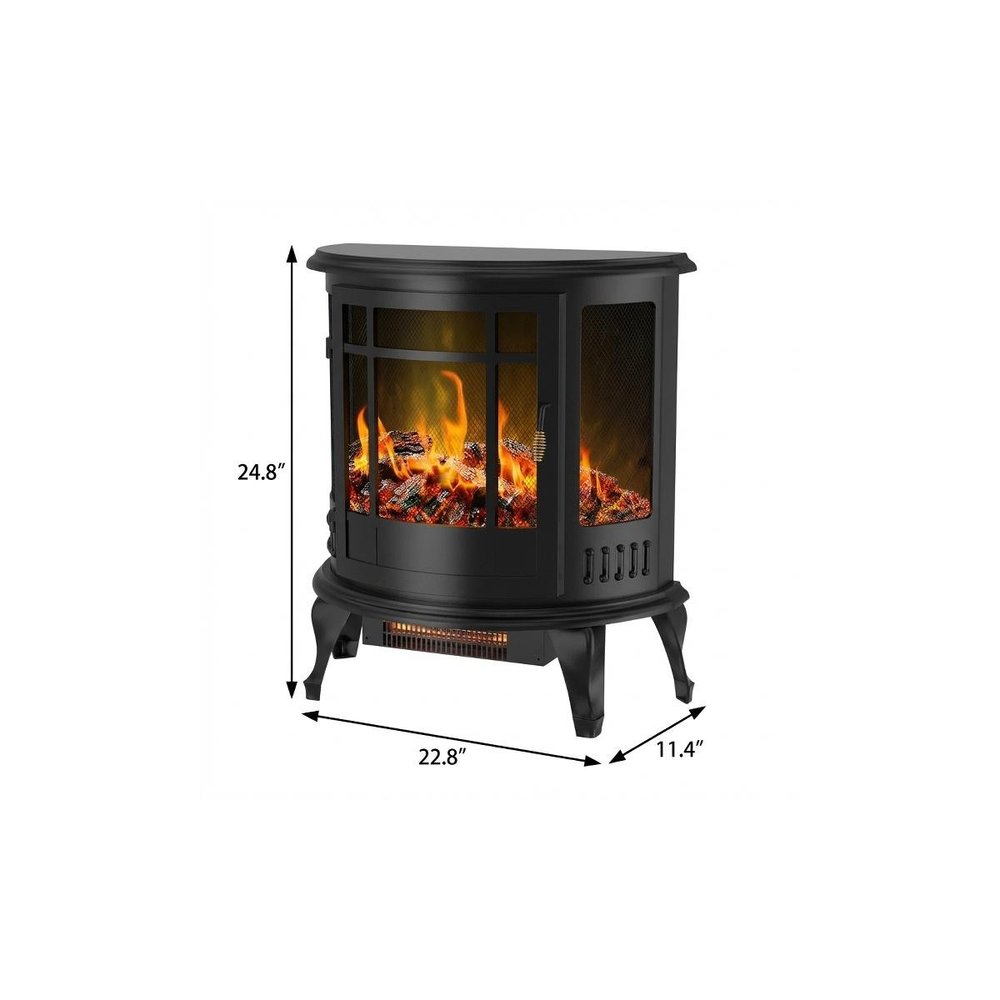 23" Black Metal Electric Fireplace With Mantle
