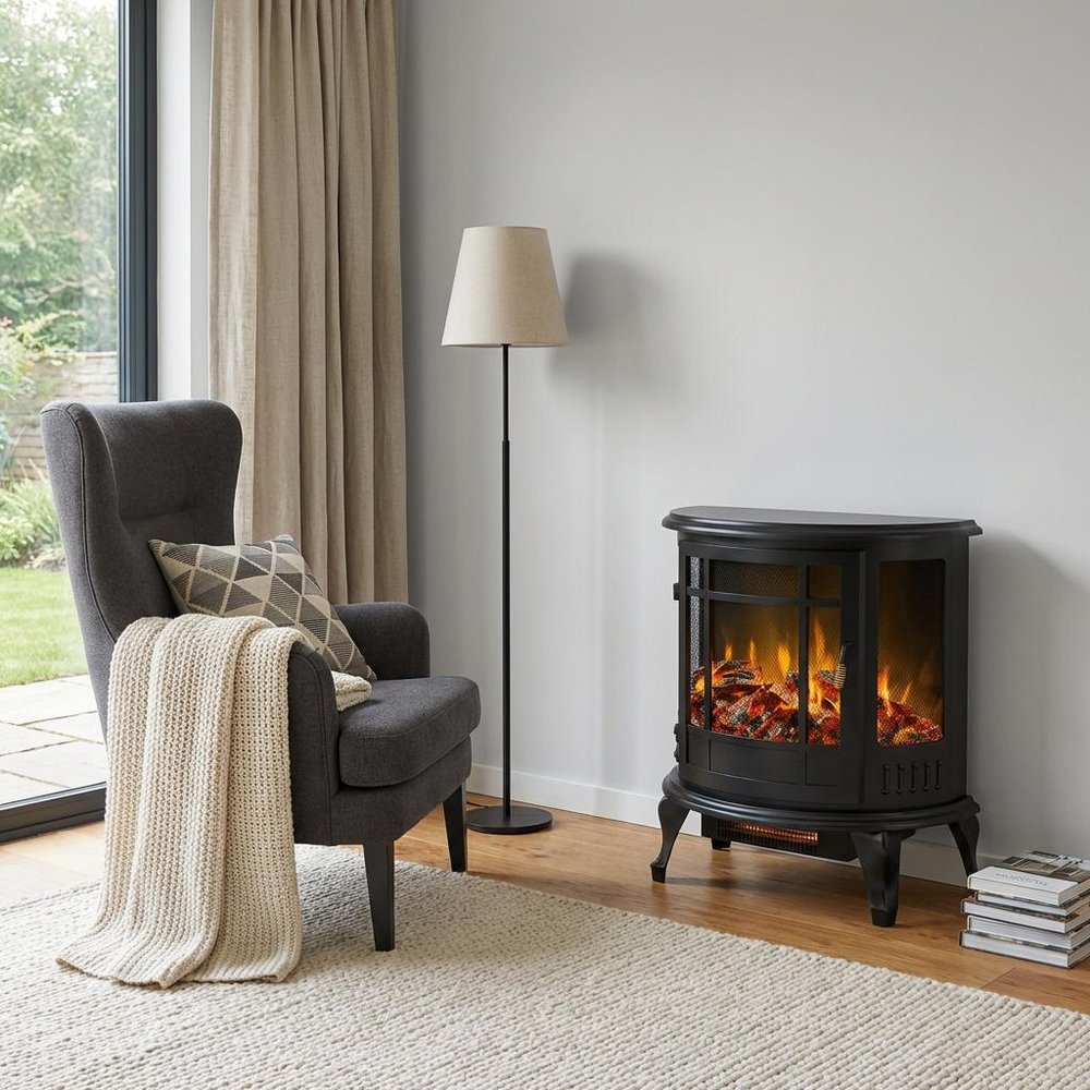 23" Black Metal Electric Fireplace With Mantle