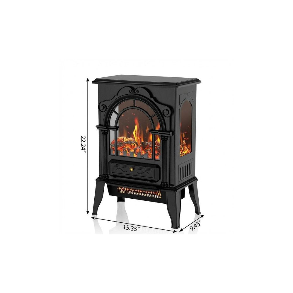 15" Black Ornate Carved Scrollwork Metal And Glass With Storage Electric Fireplace With Mantle