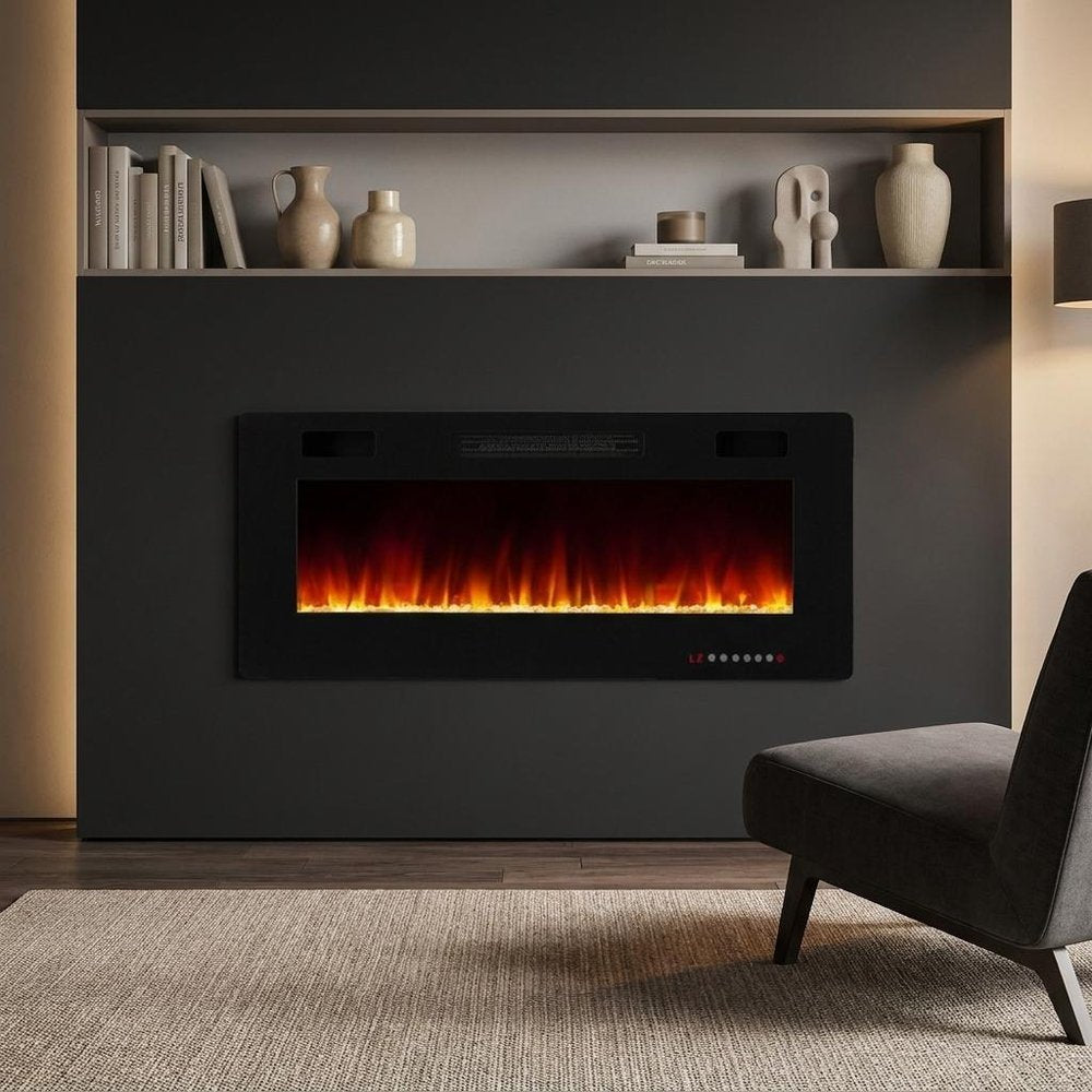 36" Black Metal Electric Fireplace