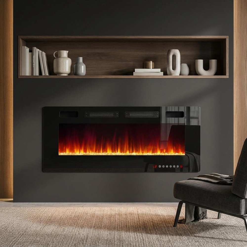 60" Black Metal Electric Fireplace