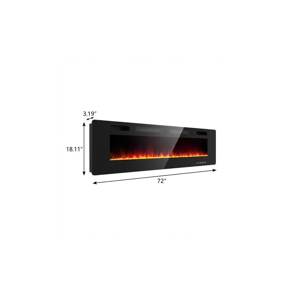 72" Black Metal Electric Fireplace