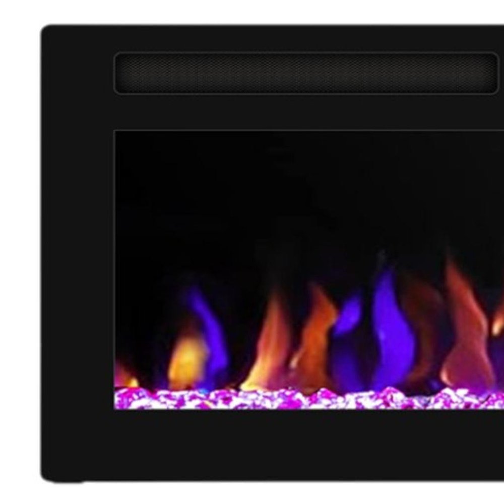 72" Black Faux Crystals Metal Electric Fireplace