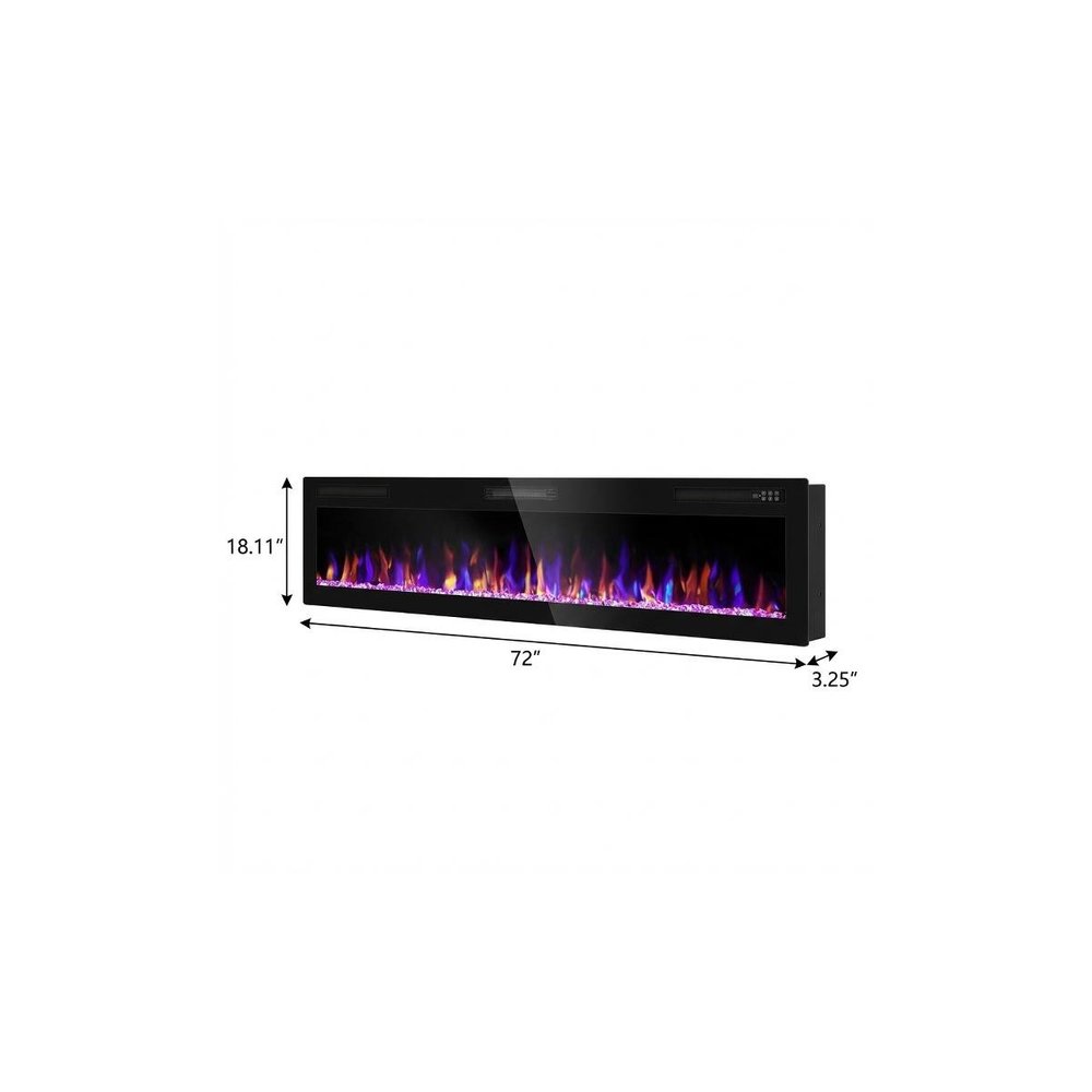 72" Black Faux Crystals Metal Electric Fireplace