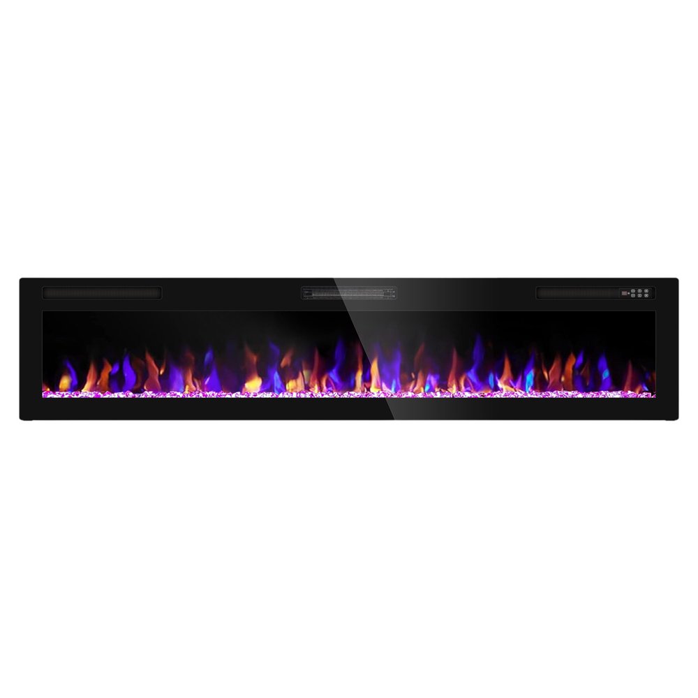 72" Black Faux Crystals Metal Electric Fireplace