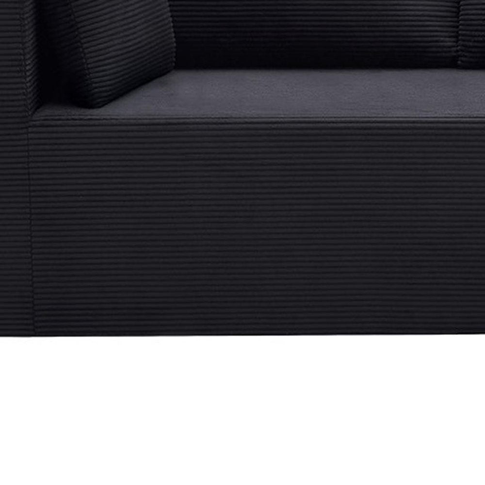 105" Black Corduroy Modular Left Rounded Chaise Style Sofa With Toss Pillows