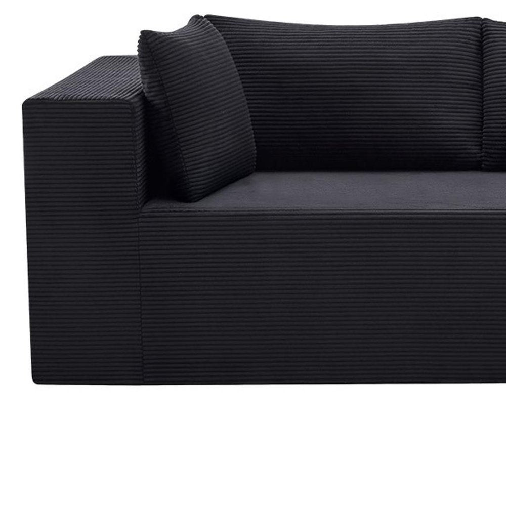 105" Black Corduroy Modular Left Rounded Chaise Style Sofa With Toss Pillows