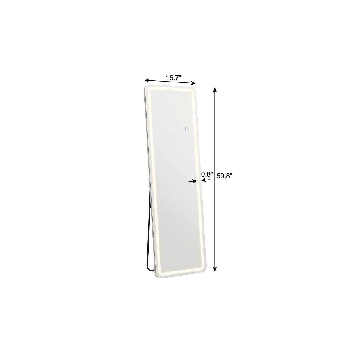 60" Silver Lighted Freestanding And Wall Mounted Framed Full Length Mirror