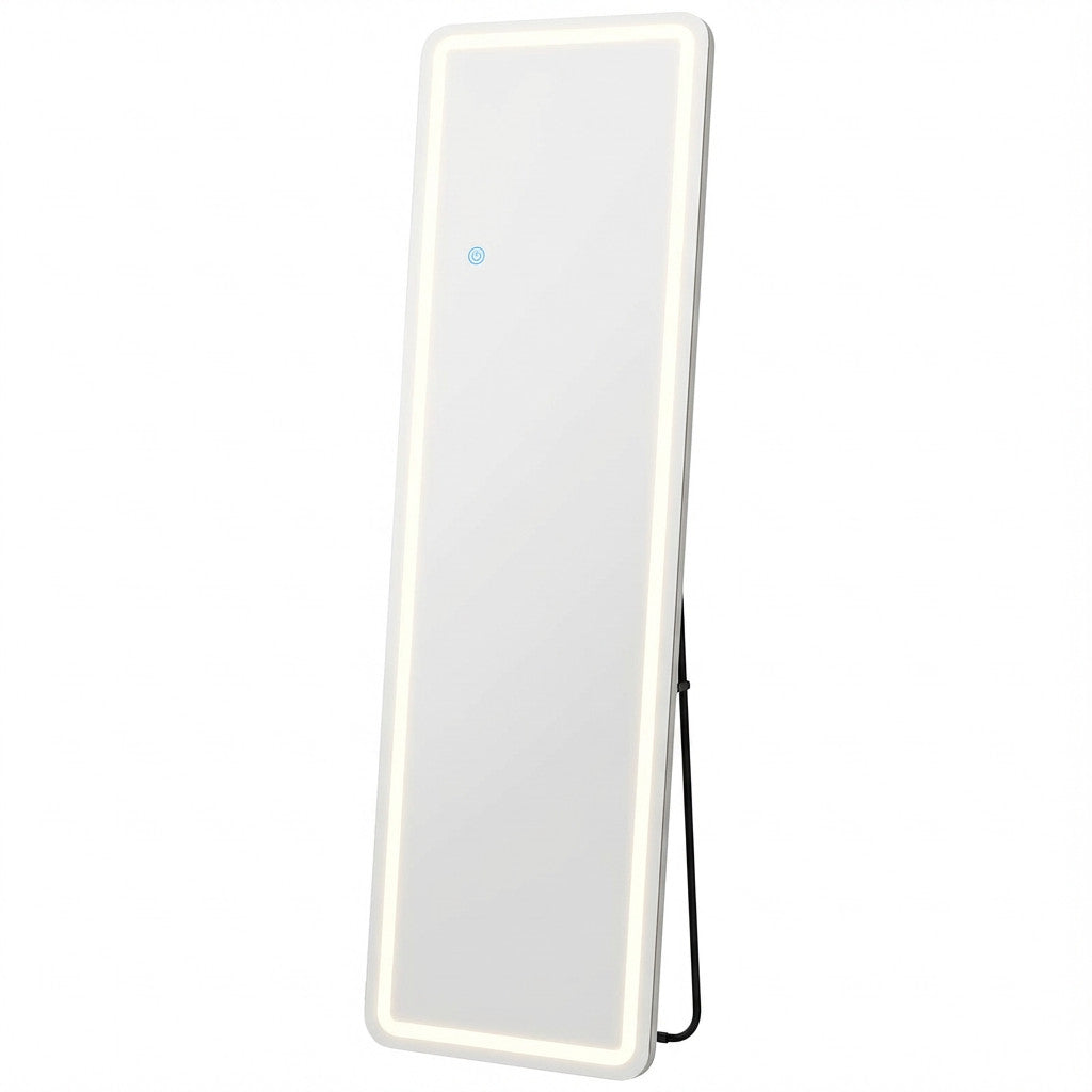 60" Silver Lighted Freestanding And Wall Mounted Framed Full Length Mirror