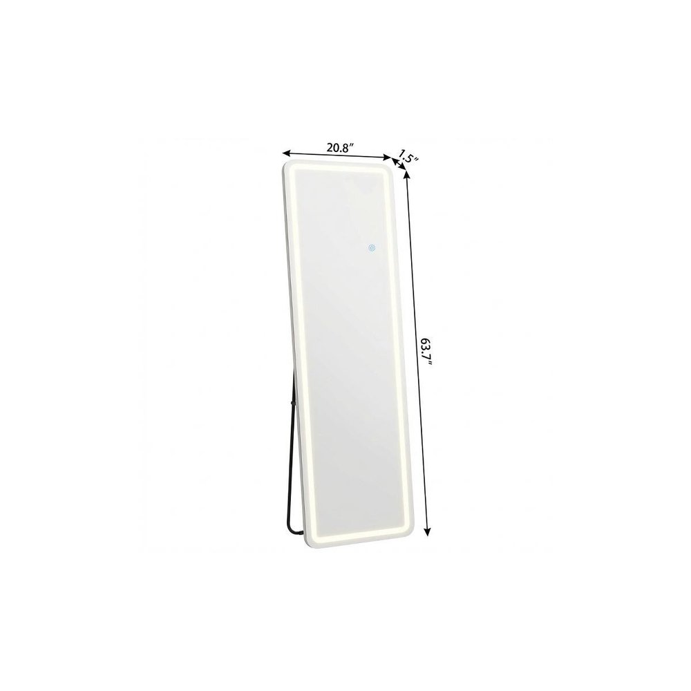 64" Clear Lighted Freestanding And Wall Mounted Framed Full Length Mirror