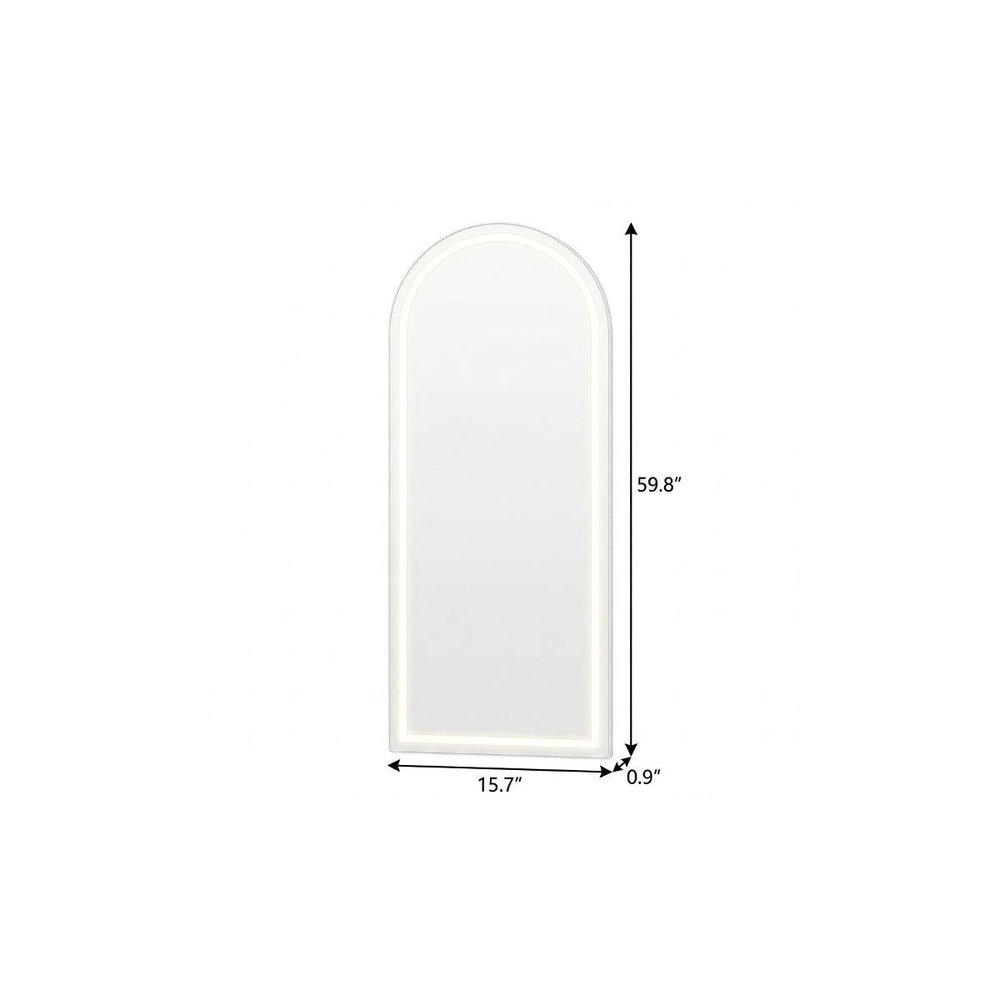 60" Arch Lighted Wall Mounted And Freestanding Frameless Full Length Mirror