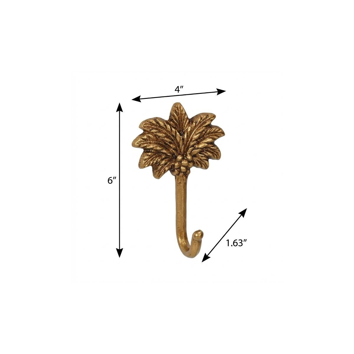4" Antiqued Gold Cast Iron Palm Tree Wall Hook