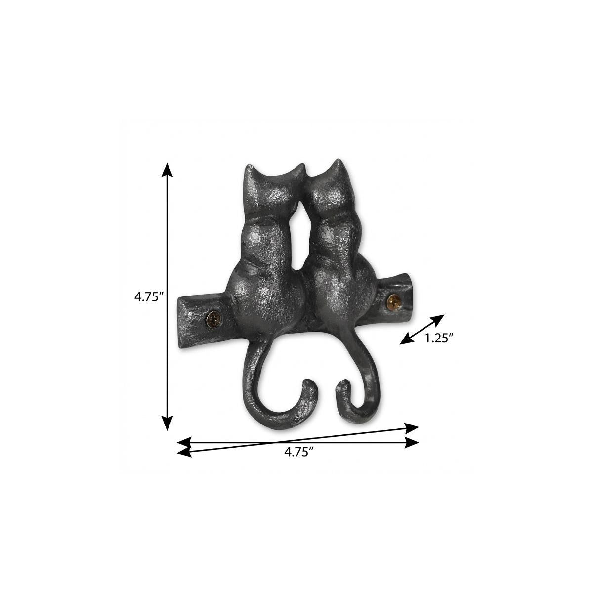 Two Hook 5" Black Cast Iron Cats Wall Hook