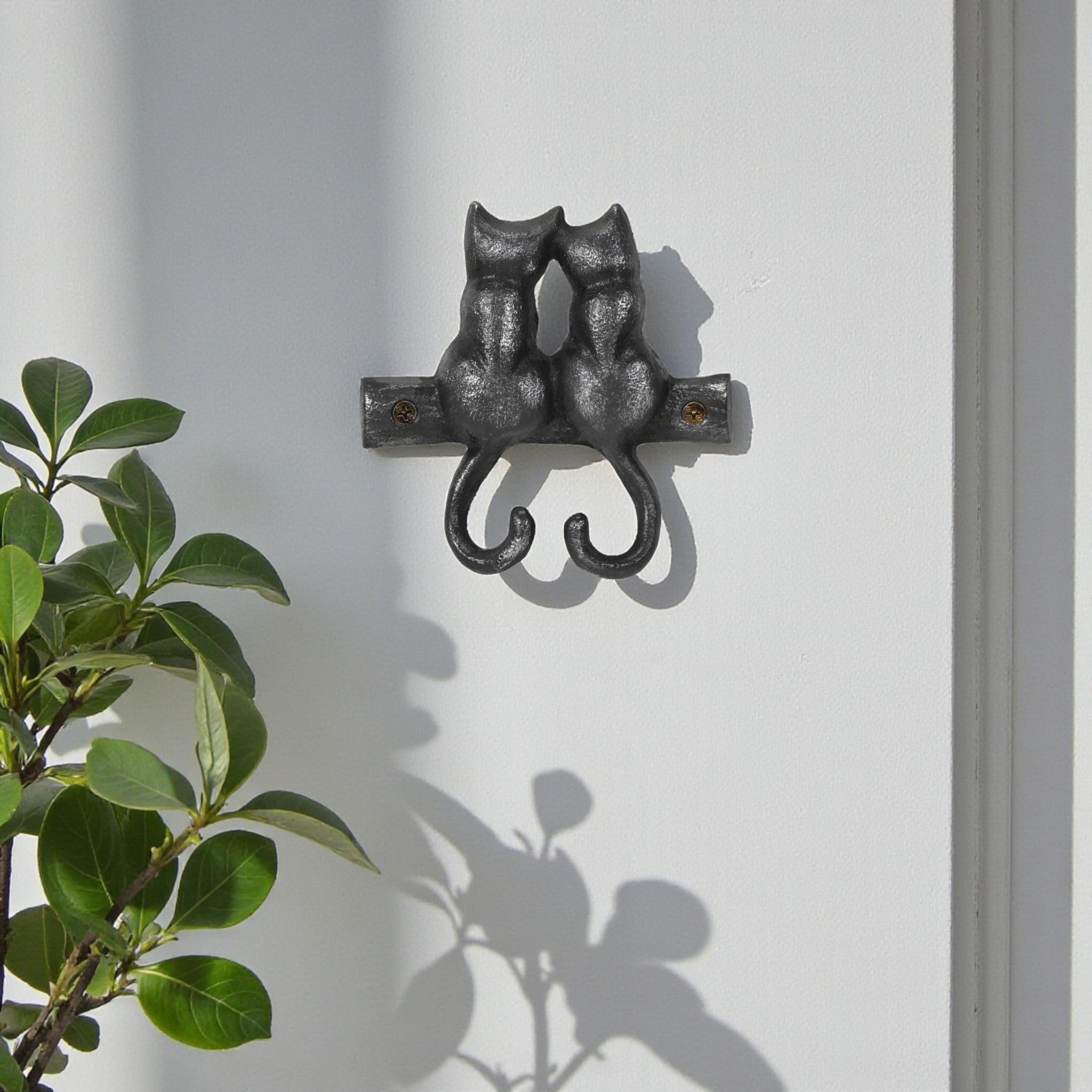 Two Hook 5" Black Cast Iron Cats Wall Hook
