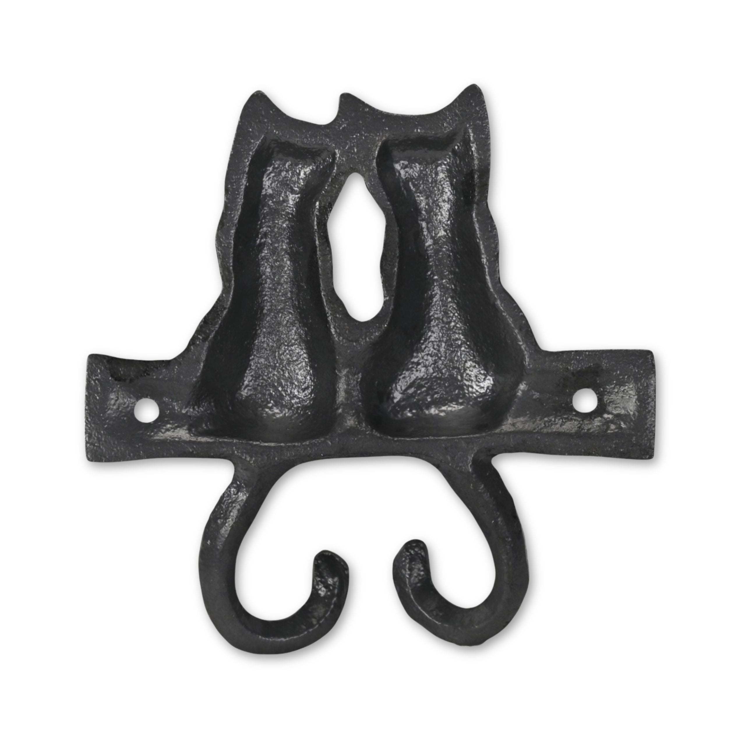 Two Hook 5" Black Cast Iron Cats Wall Hook