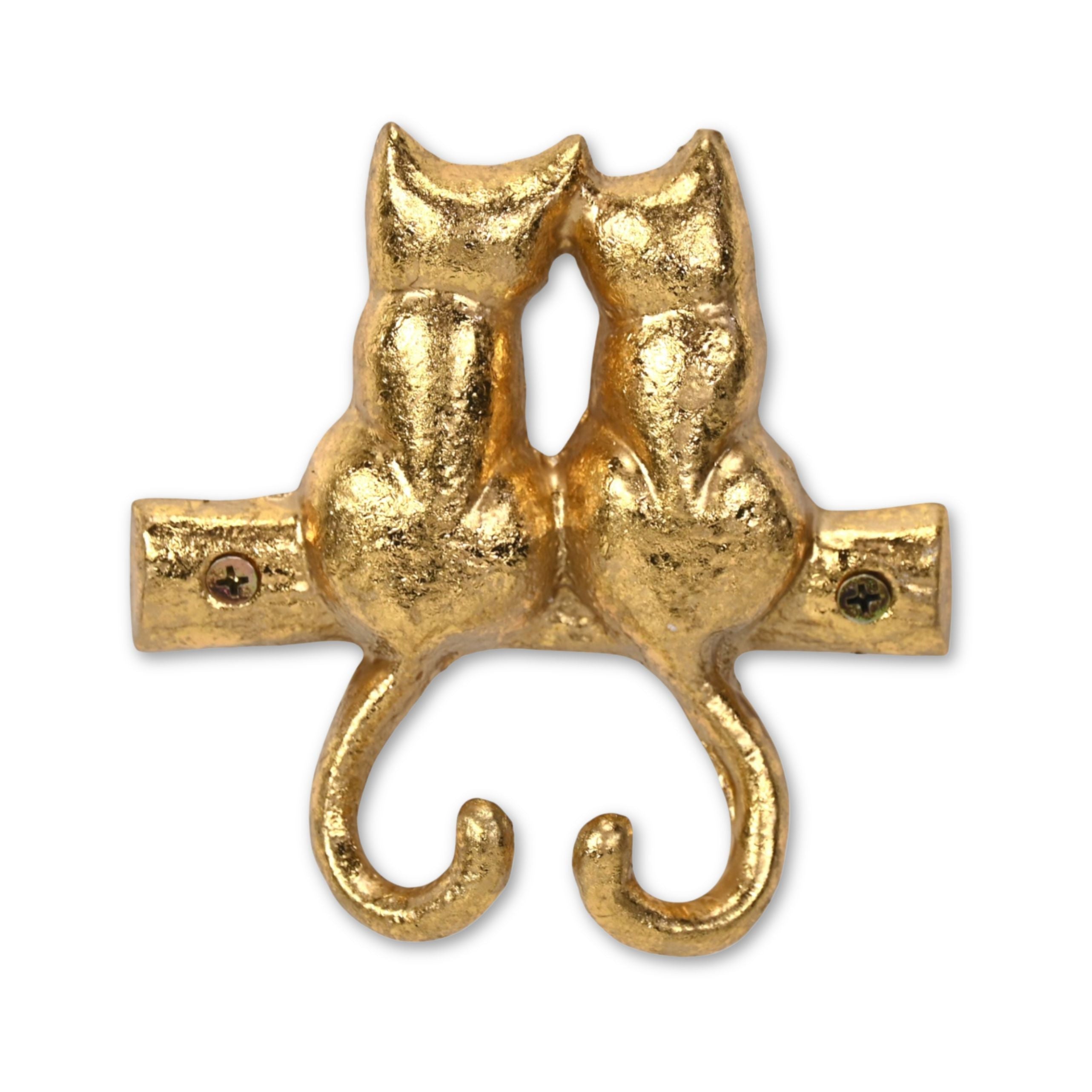 Two Hook 5" Gold Cast Iron Cats Wall Hooks