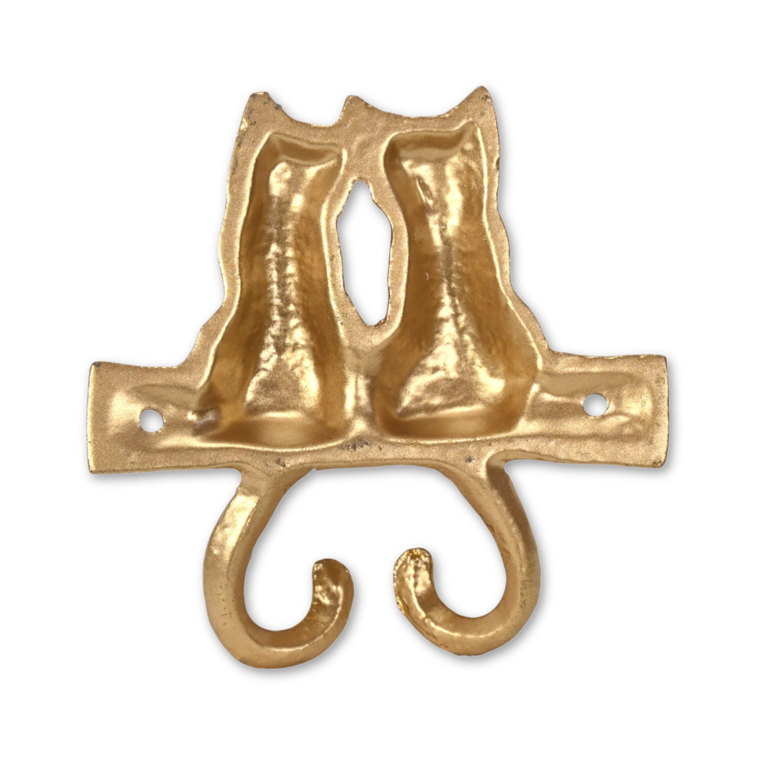 Two Hook 5" Gold Cast Iron Cats Wall Hooks